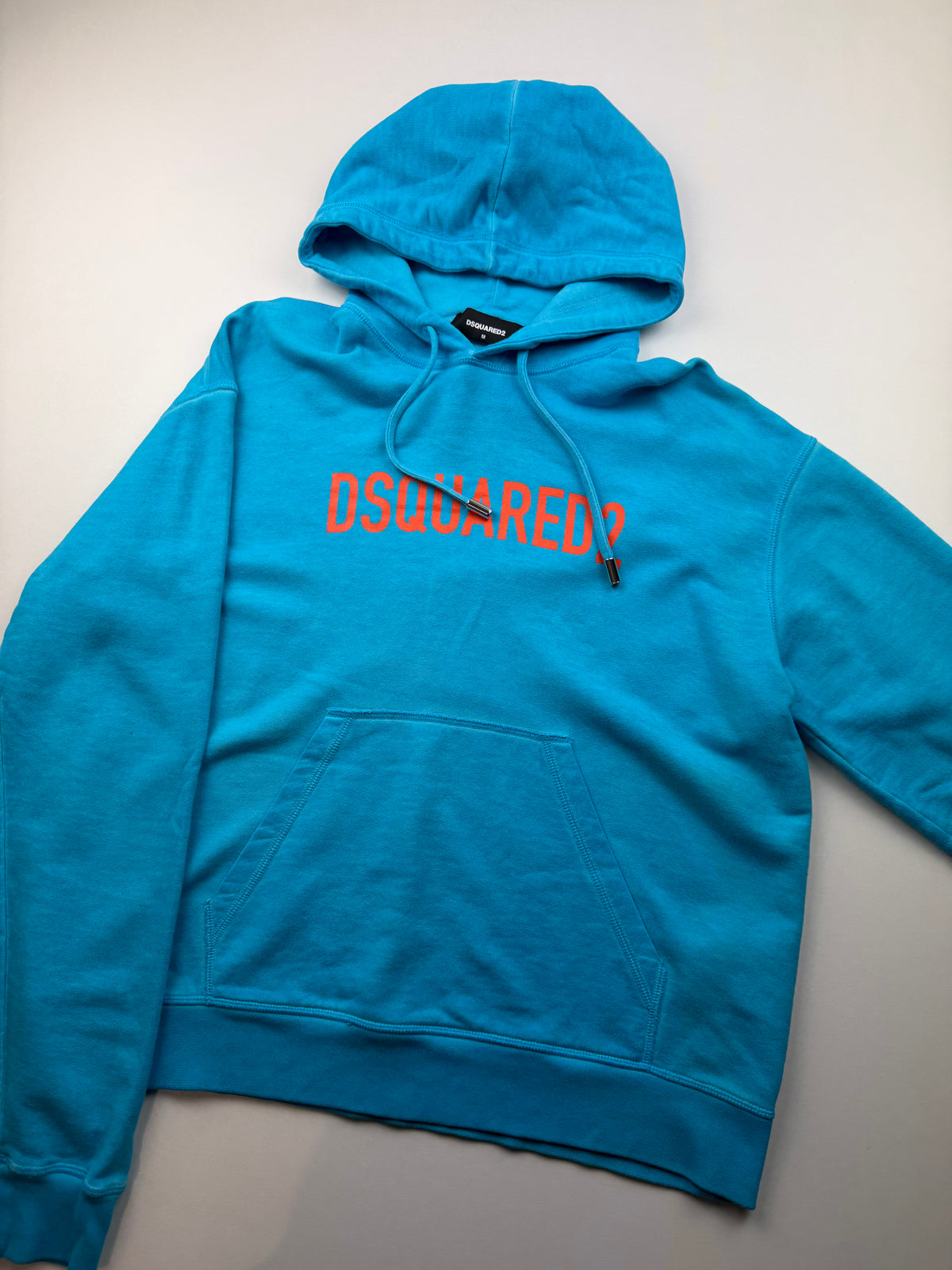🩵 DSQUARED2 Hoodie – Taille M – Bleu Turquoise – Logo Orange