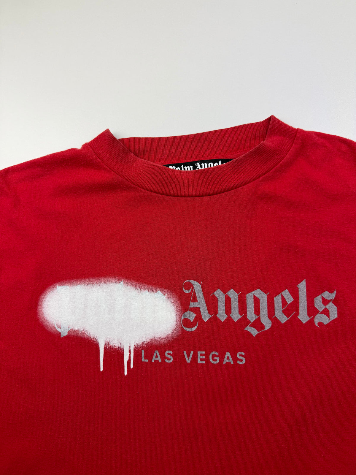 T-shirt Palm Angels « Las Vegas Sprayed Logo » – Taille L – Rouge et blanc