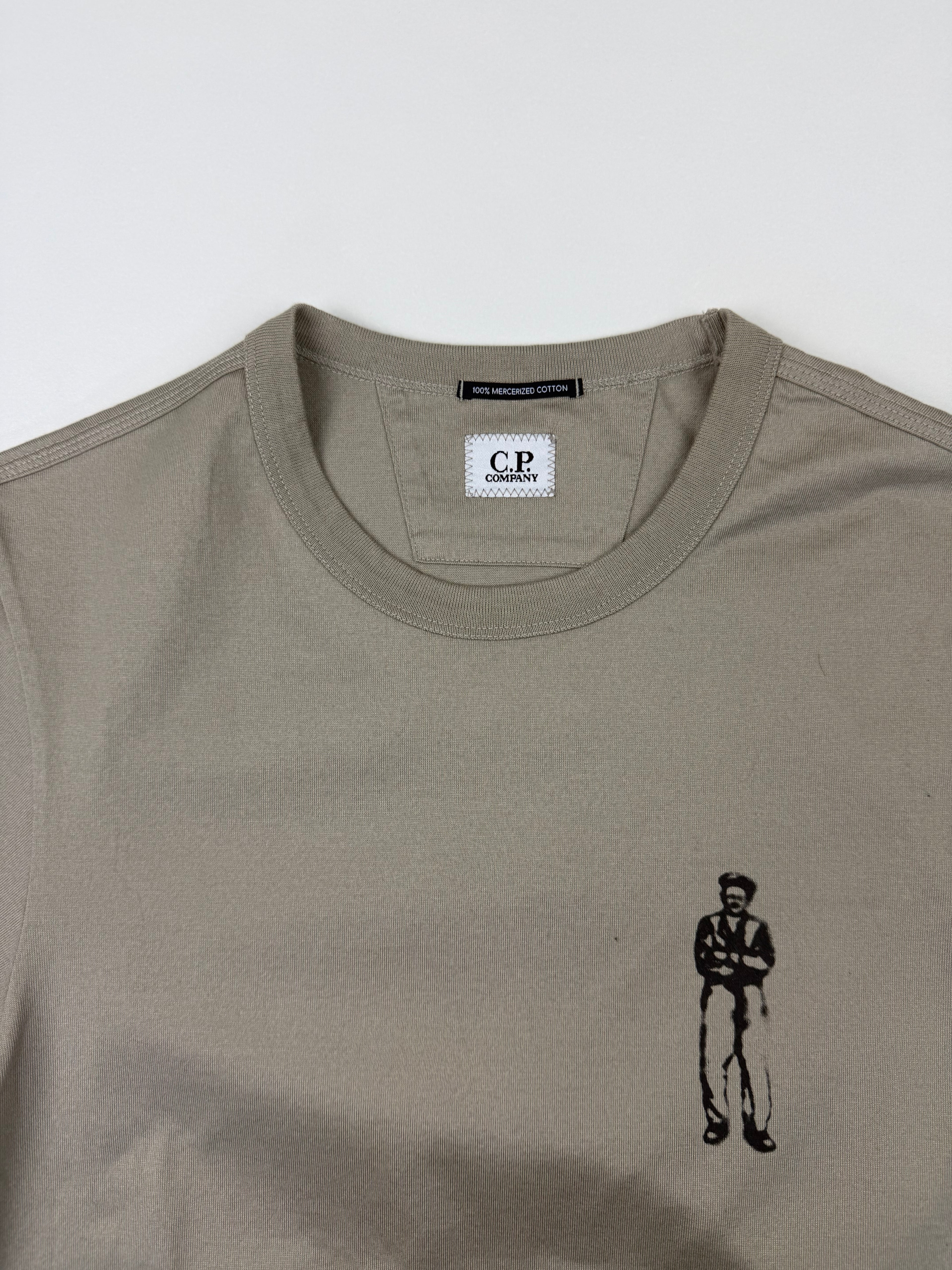 T-shirt C.P. Company – Taille XS (fit S) – Kaki avec Motif Avant &amp; Arrière