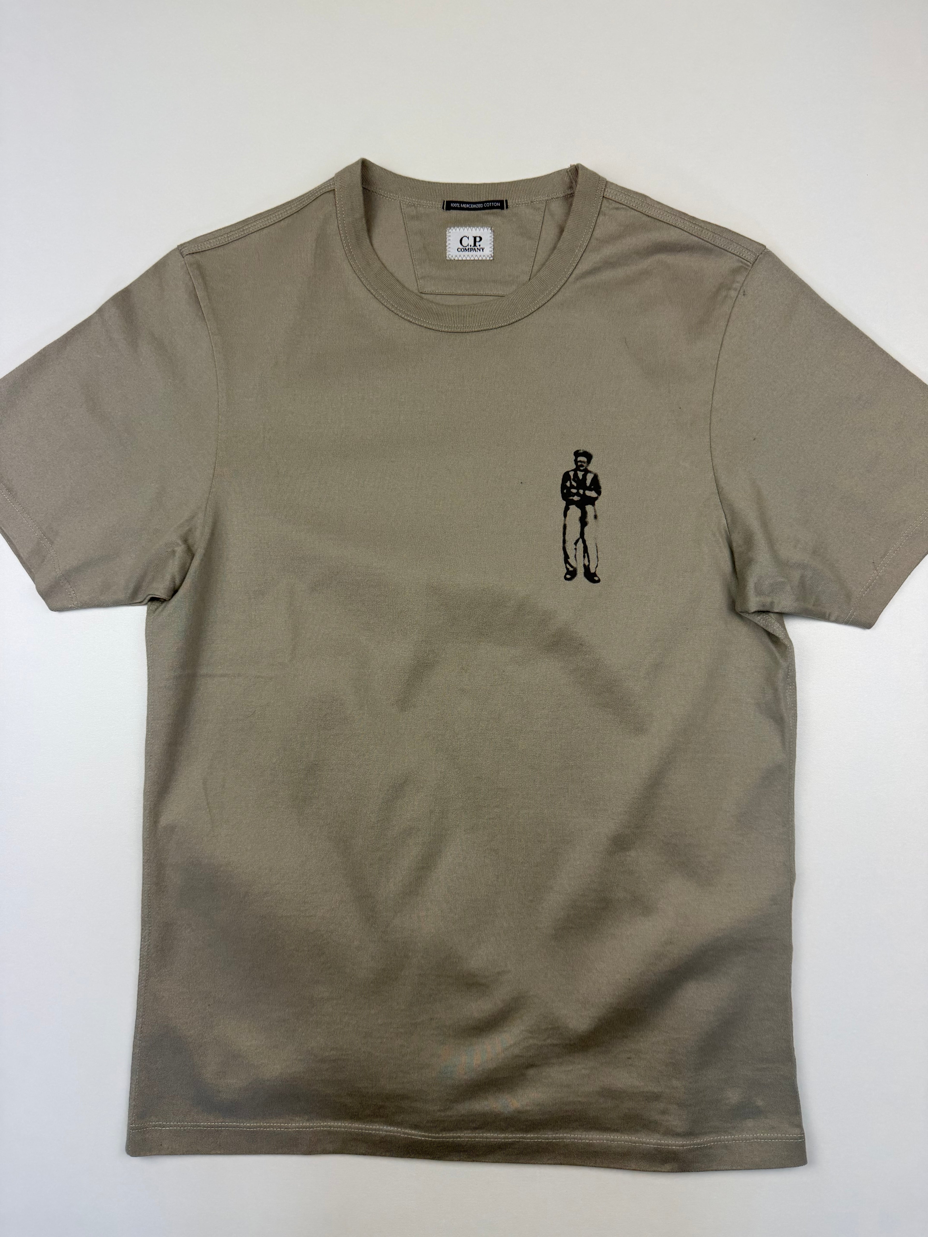 T-shirt C.P. Company – Taille XS (fit S) – Kaki avec Motif Avant &amp; Arrière