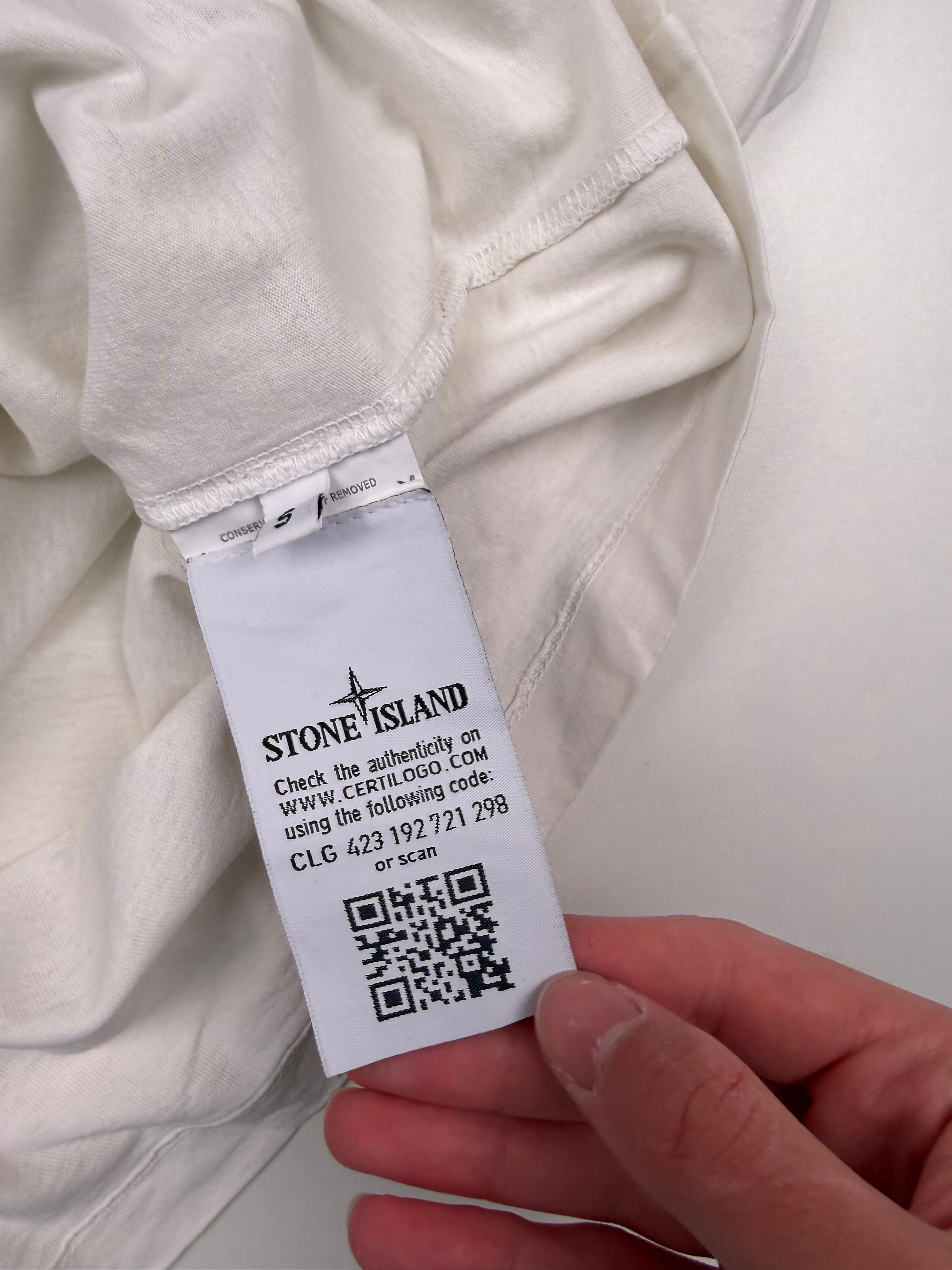 T-shirt Stone Island – Taille S – Blanc avec Logo Imprimé Avant et Dos