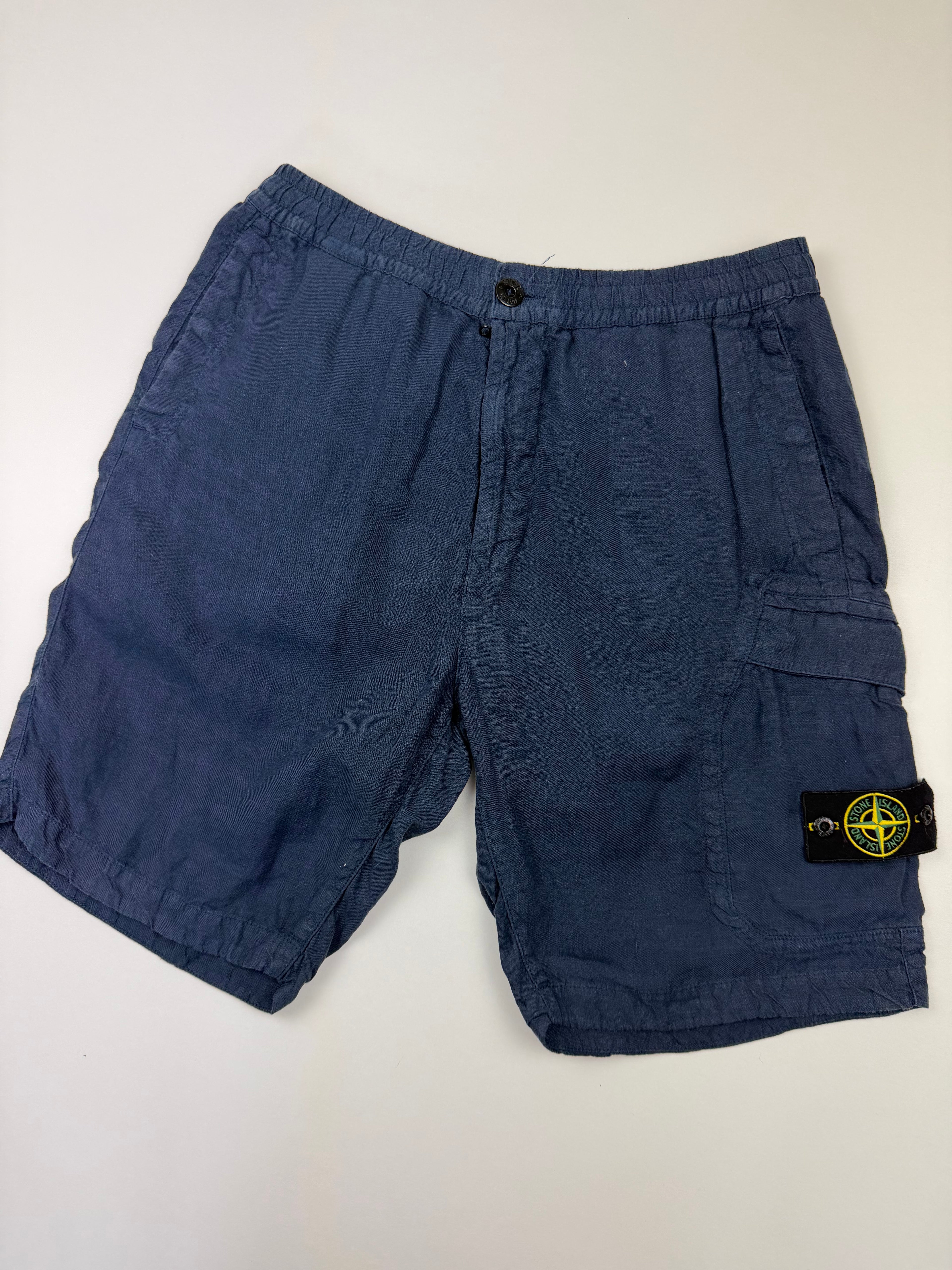 Short en lin Stone Island – Taille L (W34) – Bleu Marine