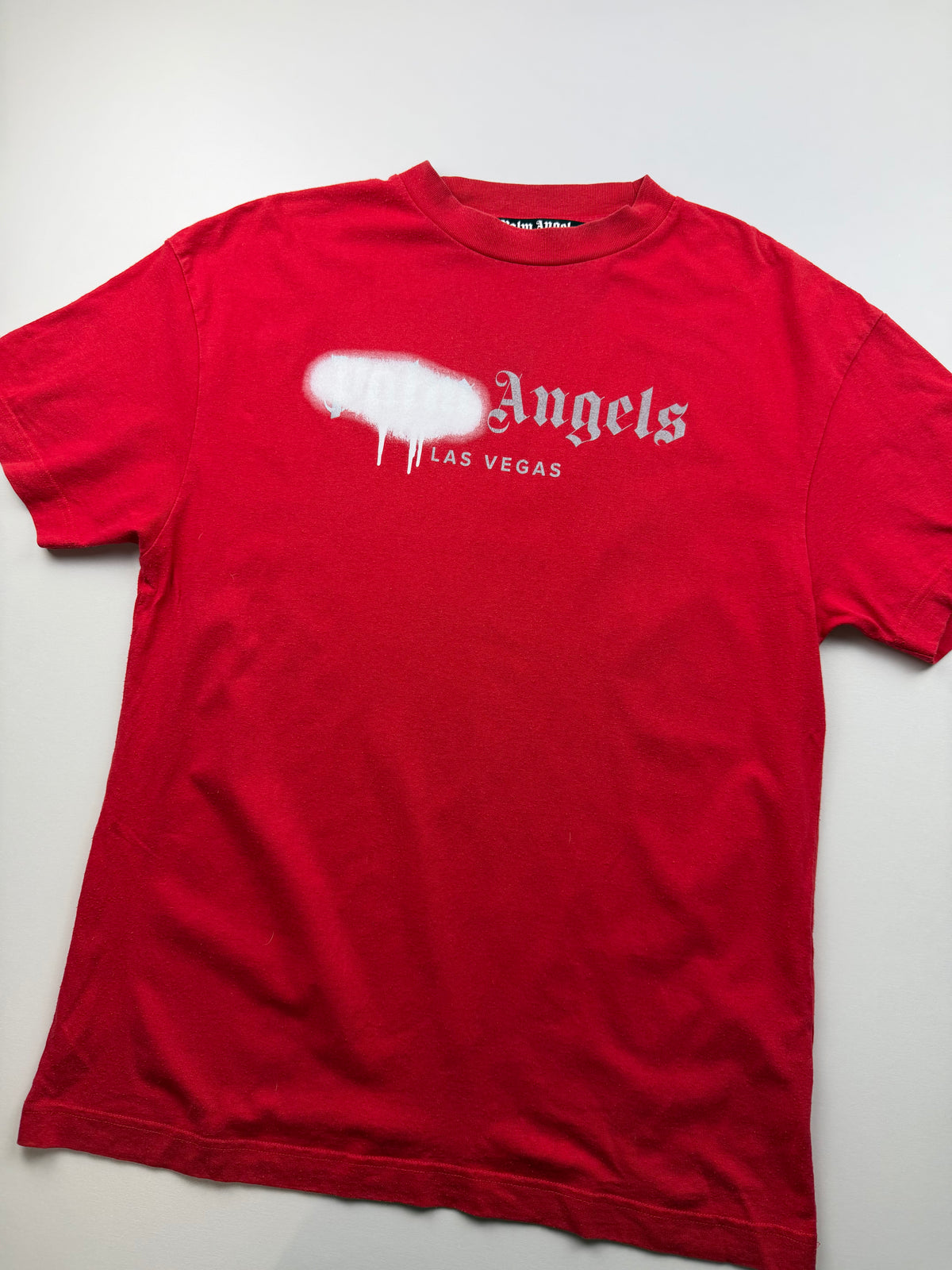 T-shirt Palm Angels « Las Vegas Sprayed Logo » – Taille L – Rouge et blanc