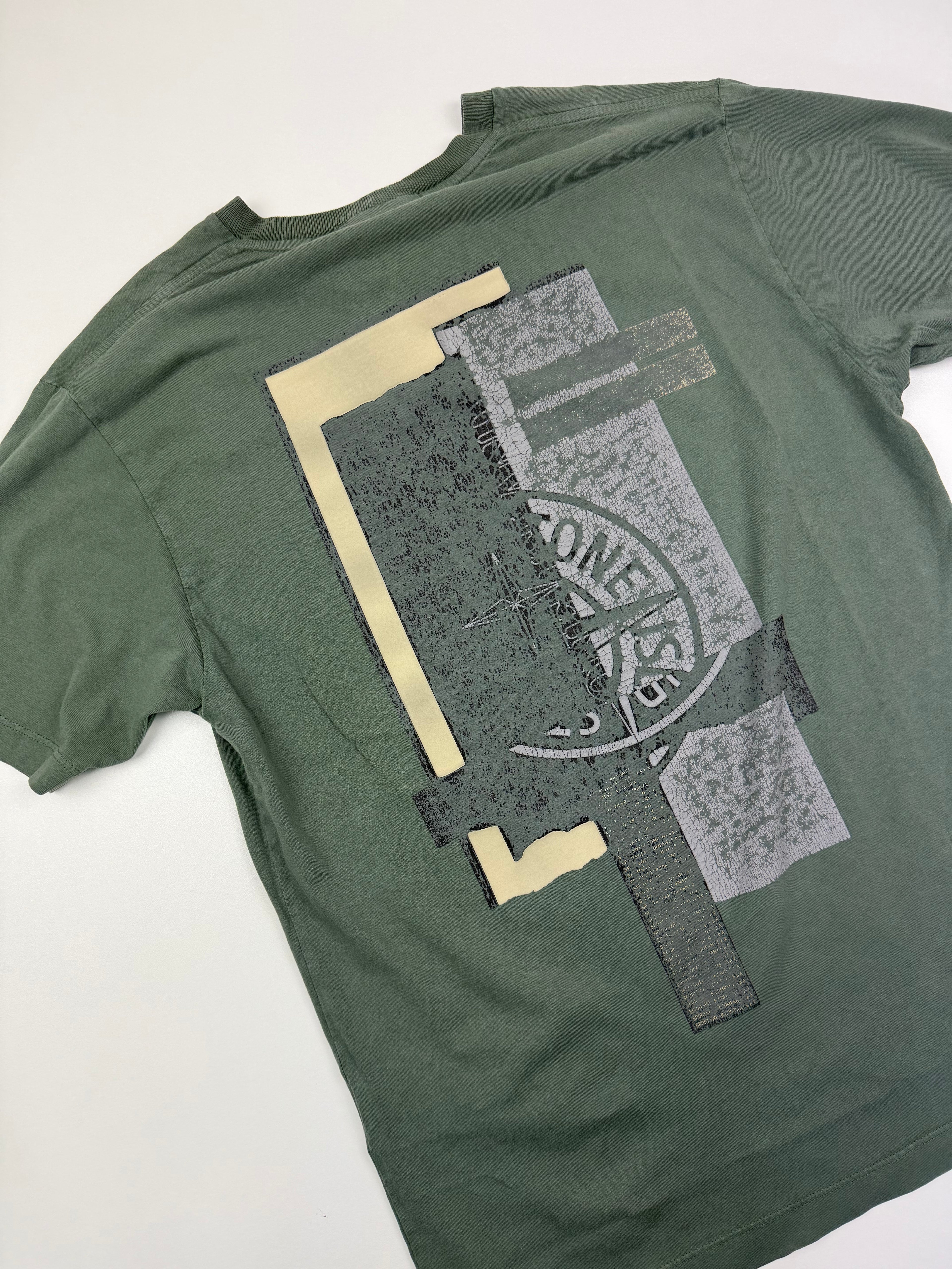 T-shirt Stone Island – Taille M – Kaki avec Motif au Dos