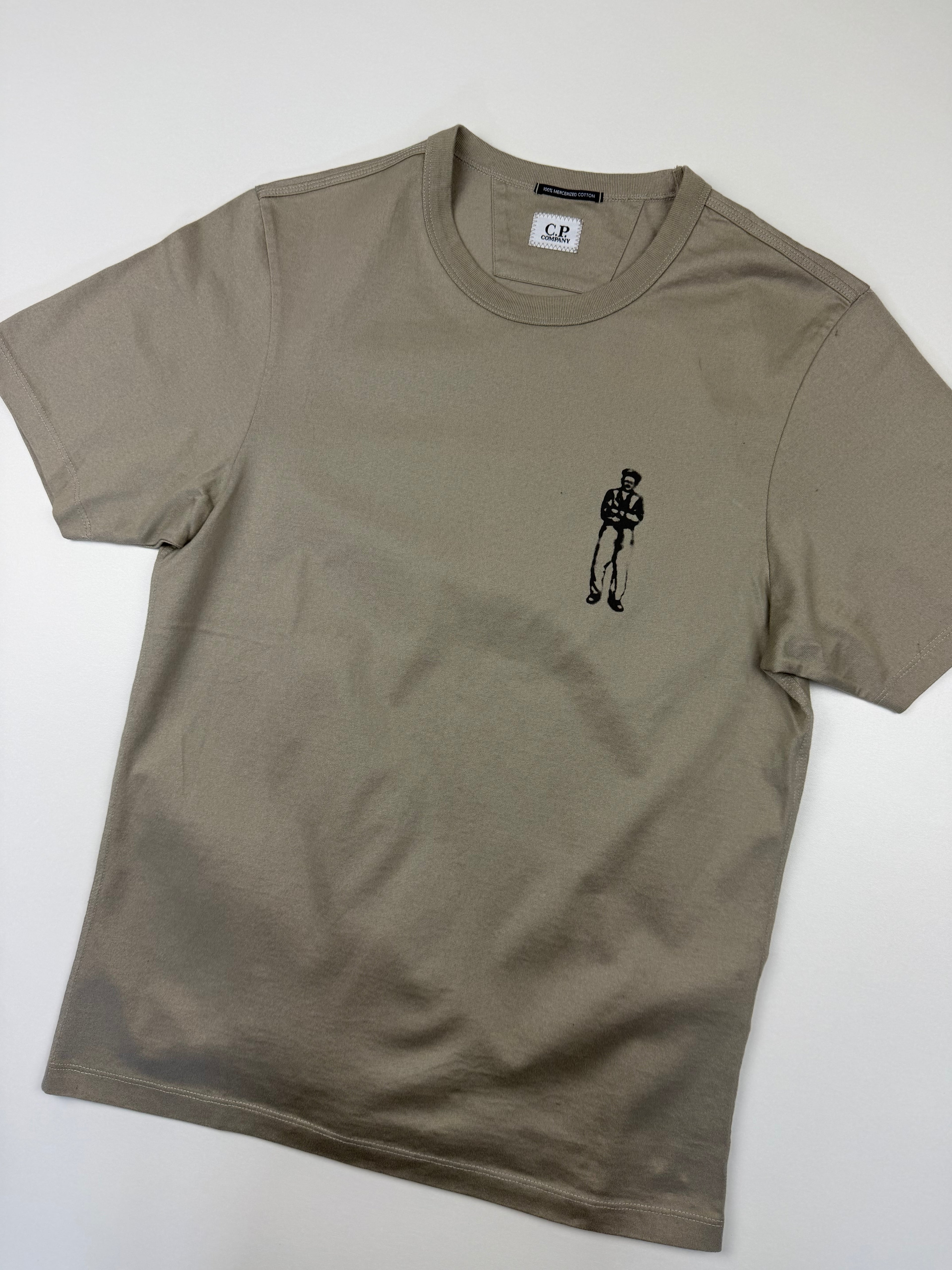 T-shirt C.P. Company – Taille XS (fit S) – Kaki avec Motif Avant &amp; Arrière
