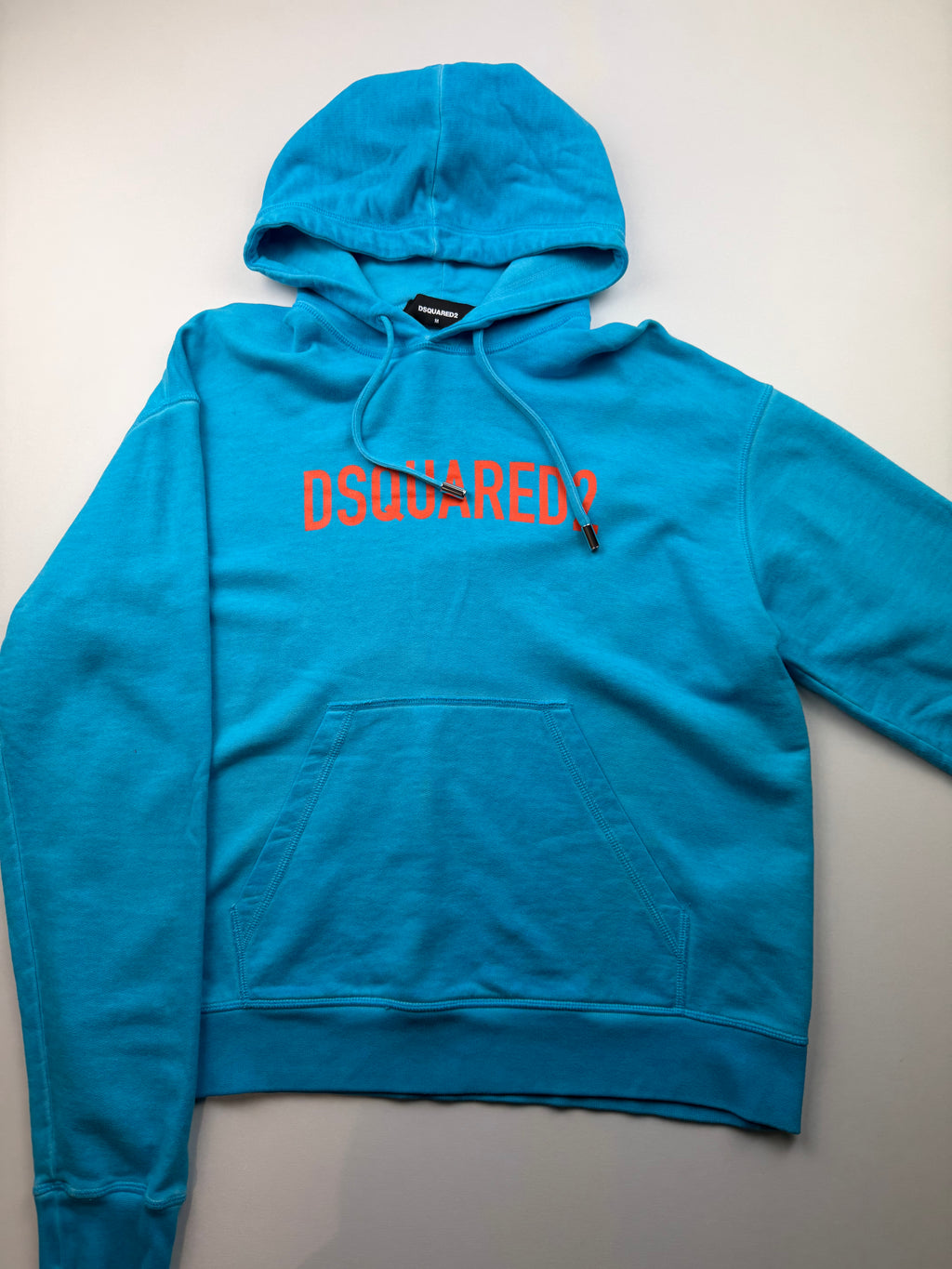🩵 DSQUARED2 Hoodie – Taille M – Bleu Turquoise – Logo Orange