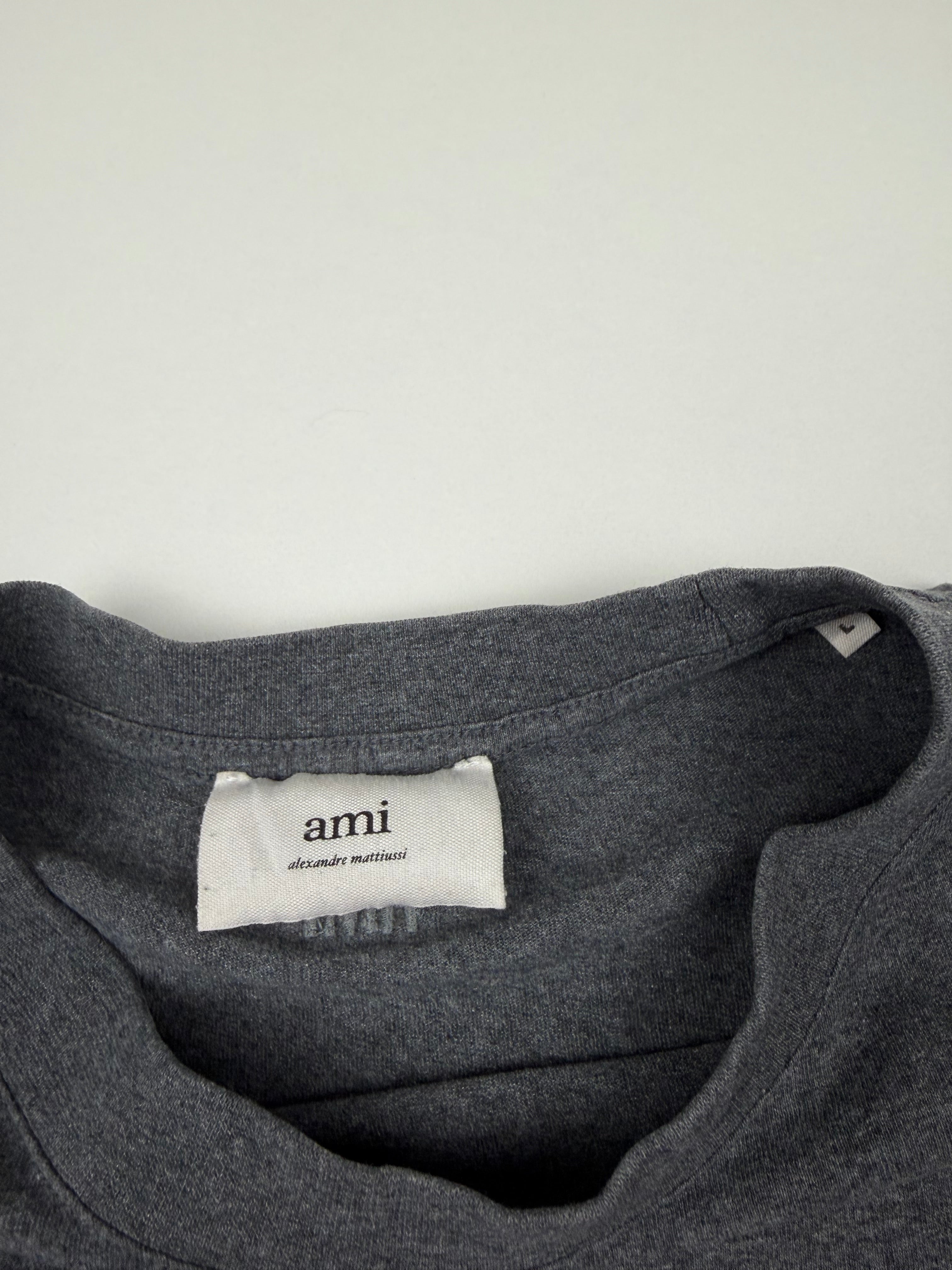 T-shirt AMI Paris “Patch” – Taille L – Gris Chiné (Heather Grey)