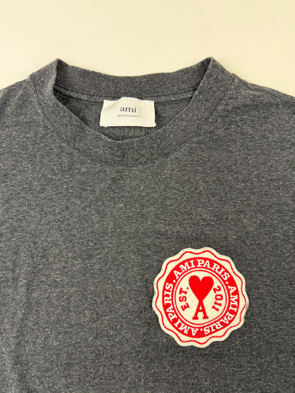 T-shirt AMI Paris “Patch” – Taille M – Gris Chiné (Heather Grey)