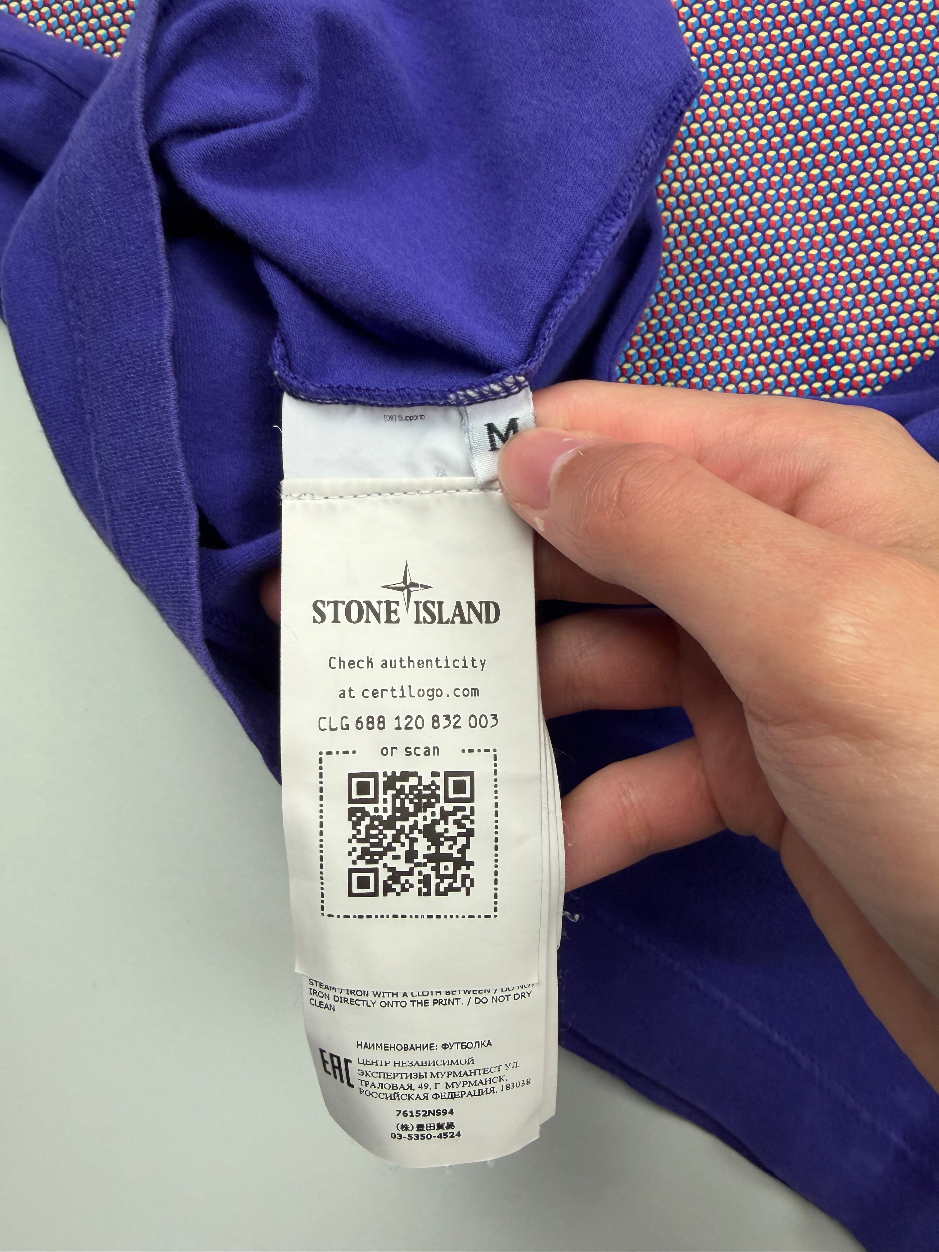 T-shirt Stone Island – Taille M – Bleu avec Imprimé Orange Dos