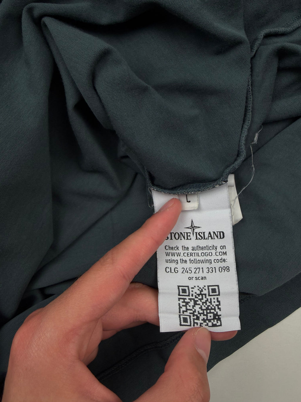 T-shirt Stone Island – Taille L – Vert/Bleu avec Logo Poitrine