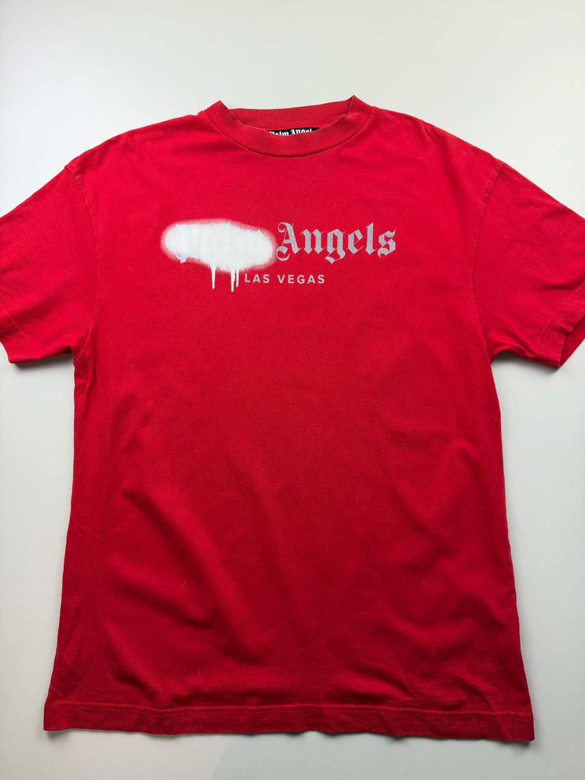 T-shirt Palm Angels « Las Vegas Sprayed Logo » – Taille L – Rouge et blanc