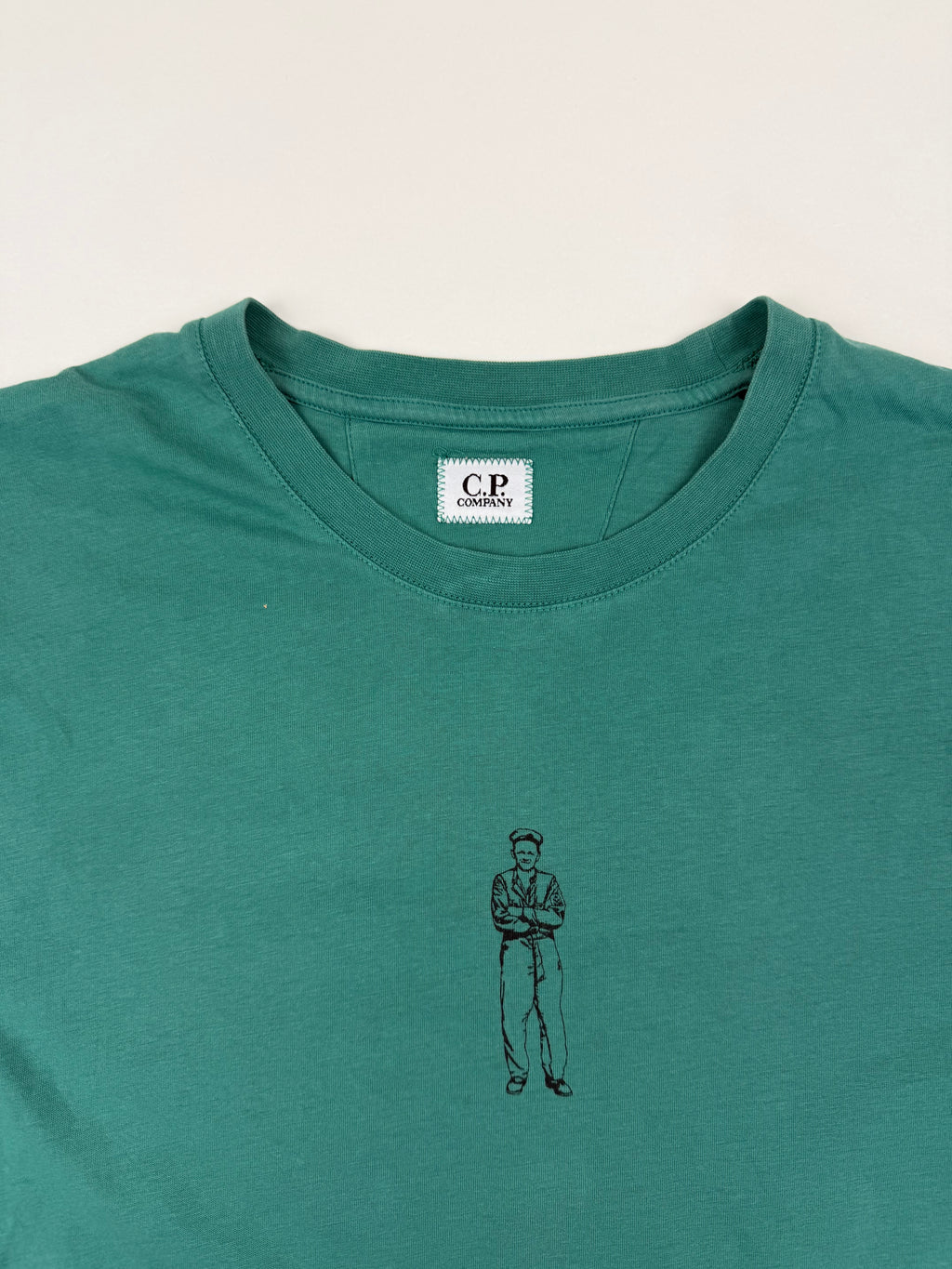 T-shirt C.P. Company – Taille M – Vert avec Motif Marin Avant et Inscription au Dos